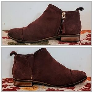 TOMS Brown Suede Ankle Boots Side Zip Comfort Low Heel Women's Chelsea 7.5